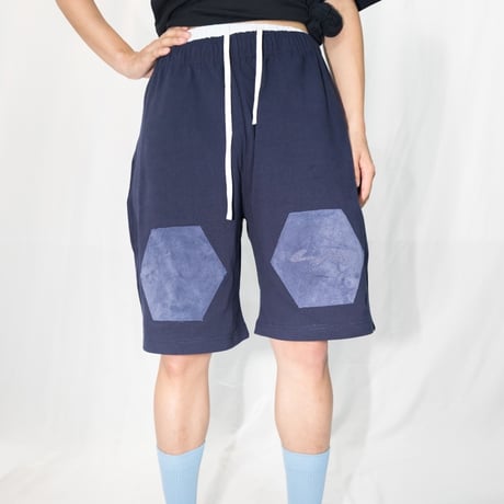【WASHABLE LEATHER PATCH SHORTS】NAVY