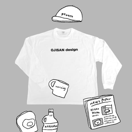 OJISAN design Big Silhouette Tシャツ・長袖ホワイト