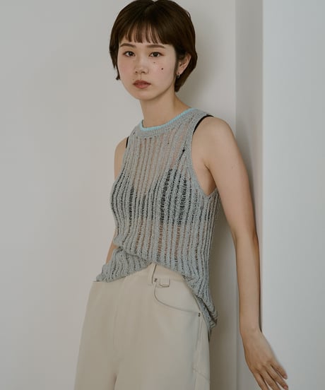 Bicolor Sheer Rib Knit Tanktop