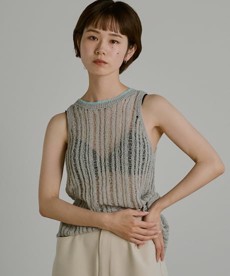 Bicolor Sheer Rib Knit Tanktop