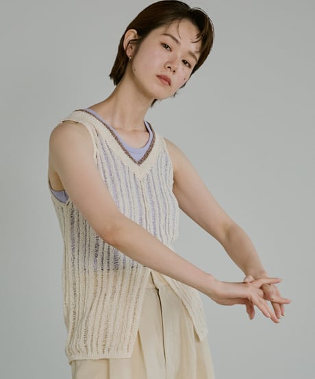 Bicolor Sheer Rib Knit Tanktop