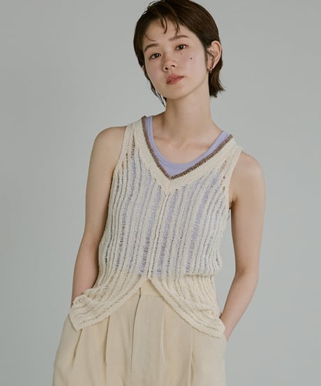 Bicolor Sheer Rib Knit Tanktop