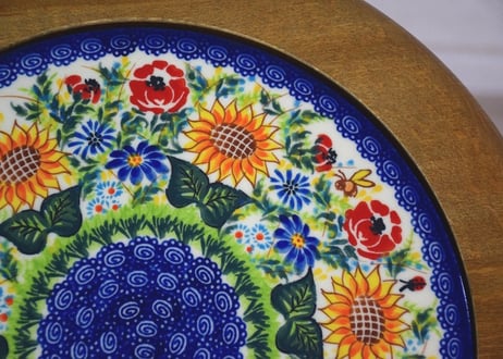 ポーランド食器（ポーリッシュポタリー）　丸椅子　カリヒ社『ひまわり　午後満開の花』