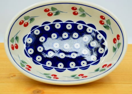 ★未使用品　希少　ポーリッシュポタリ-オーブン皿蓋付き★ ポーリッシュポタリー 蓋つきグラタン皿 電子レンジ/オーブン/食