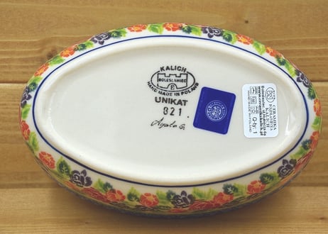 ポーランド食器（ポーリッシュポタリー）　オーブン皿M　オーバル　カリヒ社　『ようこそ！ローズガーデンへ』