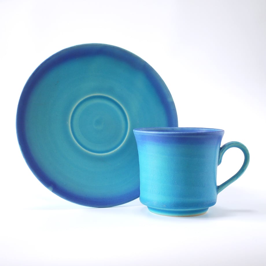 東山窯｜美濃焼 青マット釉 コーヒー碗皿｜Turquoise Matte Cup & Sauc
