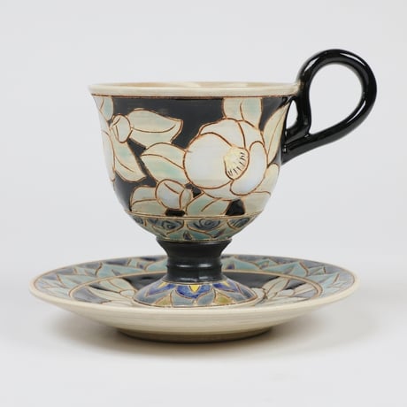 椿文掻き落とし｜デミタス珈琲碗皿