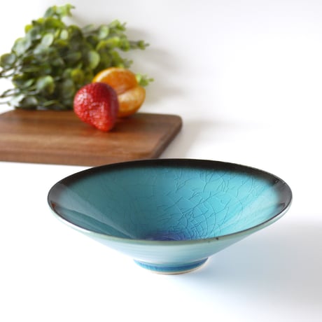 東山窯｜美濃焼 青釉（貫入） 浅鉢｜Blue Crackle Bowl