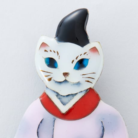 七宝焼ブローチ｜歌舞伎猫 光源氏役｜世良恵子作｜和風アクセサリー