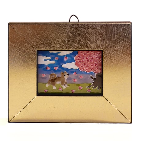 七宝焼 柴犬と桜 ミニ額｜Handmade Cloisonné Mini Frame・世良恵子 作品