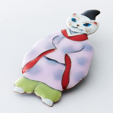 七宝焼ブローチ｜歌舞伎猫 光源氏役｜世良恵子作｜和風アクセサリー