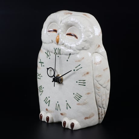 シロフクロウ置時計｜陶器（クラフト悠季・山崎清孝）