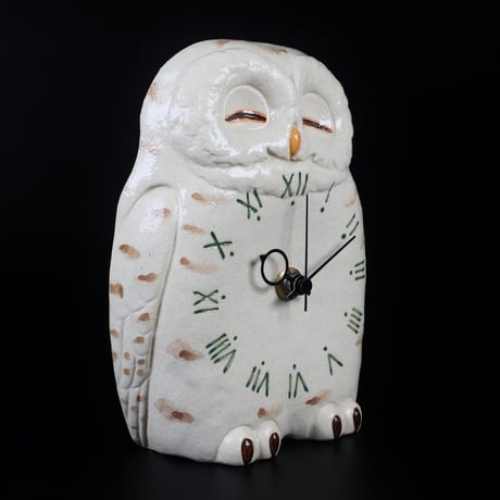 シロフクロウ置時計｜陶器（クラフト悠季・山崎清孝）
