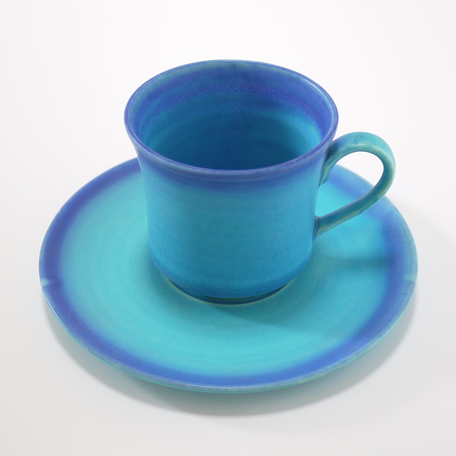 東山窯｜美濃焼 青マット釉 コーヒー碗皿｜Turquoise Matte Cup & Sauc