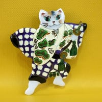 七宝焼ブローチ｜歌舞伎猫 松王丸役｜世良恵子作｜和風アクセサリー
