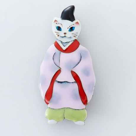 七宝焼ブローチ｜歌舞伎猫 光源氏役｜世良恵子作｜和風アクセサリー