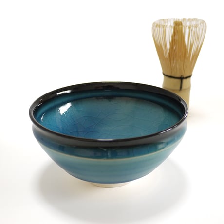 東山窯｜美濃焼 青貫入釉 京型抹茶碗｜Crackle Glaze Matcha Bowl