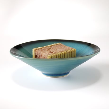 東山窯｜美濃焼 青釉（貫入） 浅鉢｜Blue Crackle Bowl