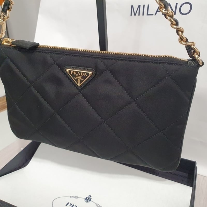 PRADA キルティングナイロンバッグ 中型 ブラック PRADA QUILTING NYLON CHAIN SHOULDER BAG MADE IN ITALY/プラダ
