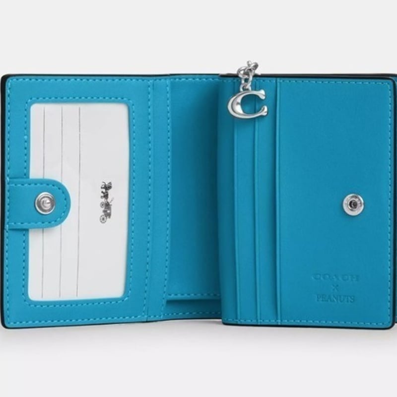 コーチ　スヌーピー　ミニウォレット　ケース　ブルー COACH X PEANUTS コーチ x スヌーピー コラボ ミニ 財布 二