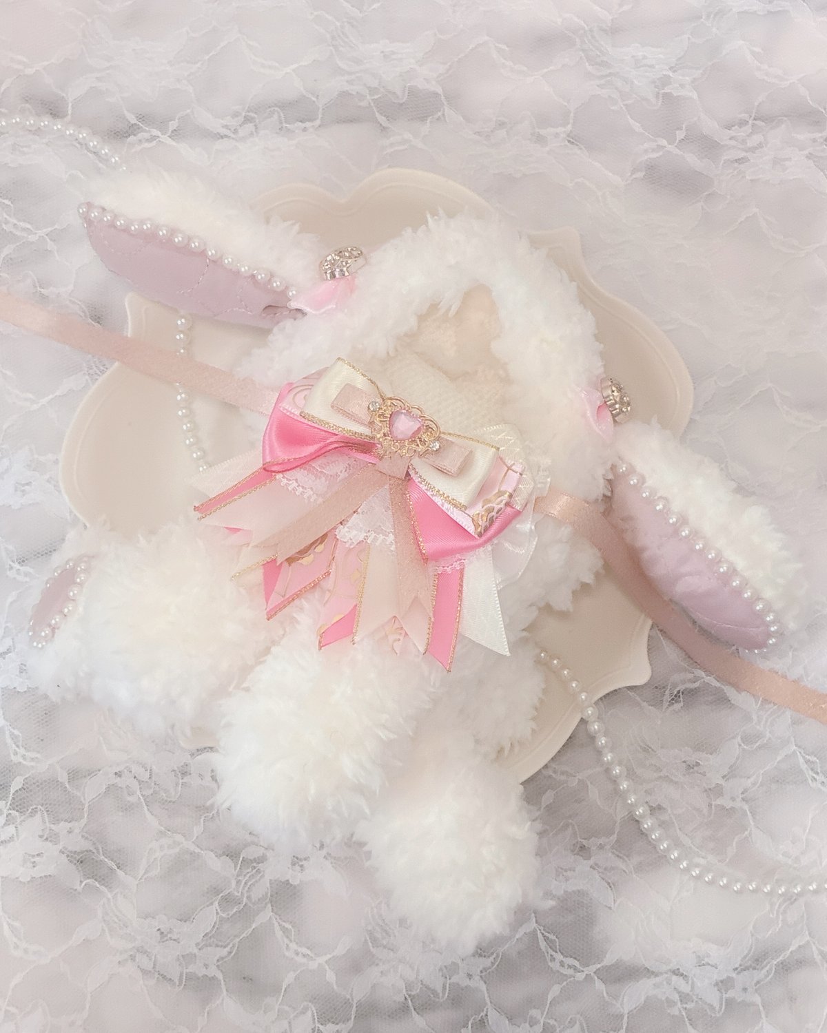 おすわり ぬい服 16cm 着ぐるみ うさぎ ホワイト ピンク