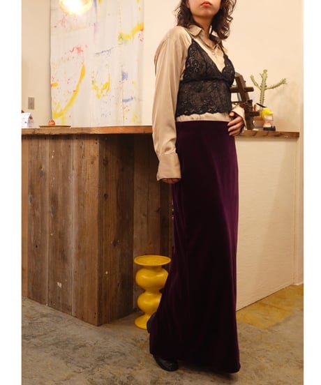 90s Deep Purple Velour Long Skirt