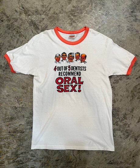 80s “4 OUT OF 5 DENTISTS” プリント リンガーTシャツ / size L