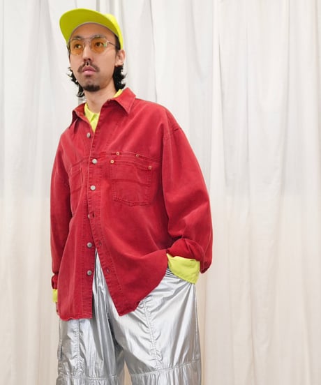 90-00s "NAK JEANSWEAR" Red denim design shirt