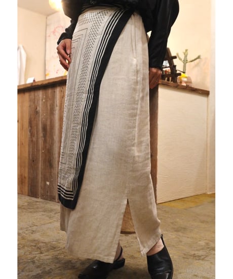 90s Linen Side Slit Skirt