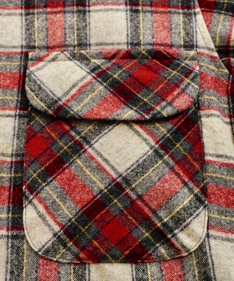 70s 『Pendleton』 Red base check Open collar Wool shirt /size S