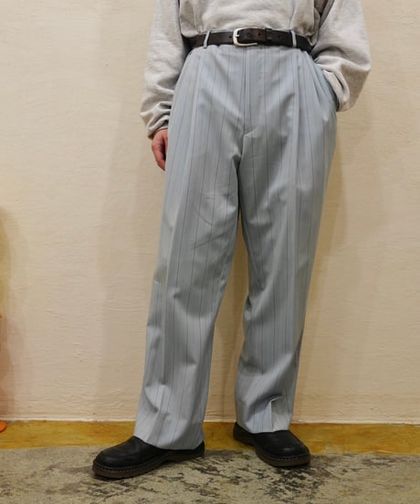 Light blue × Purple Striped Two-pleat Wide slacks