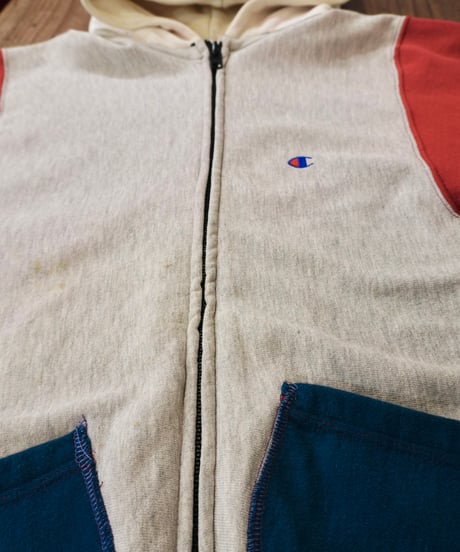 90s 『Champion』 "REVERSE WEAVE" Crazy Pattern Custom Full Zip Sweat HoodieHoodie / size XL