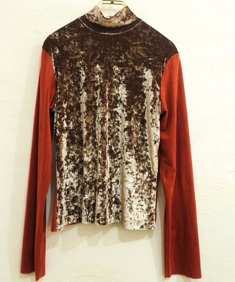 Mixed Fabric Stand Collar Top