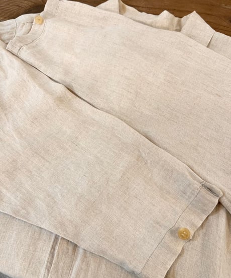 90s 『FLAX』 Light beige Linen shirt