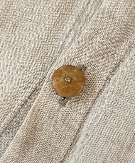 90s 『FLAX』 Light beige Linen shirt