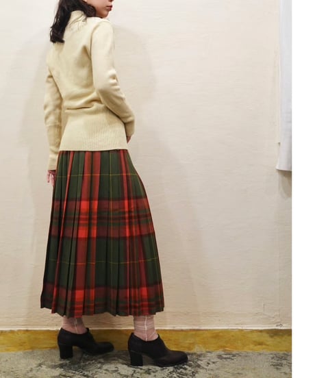 70s-80s Checked Wool Pleated Skirt