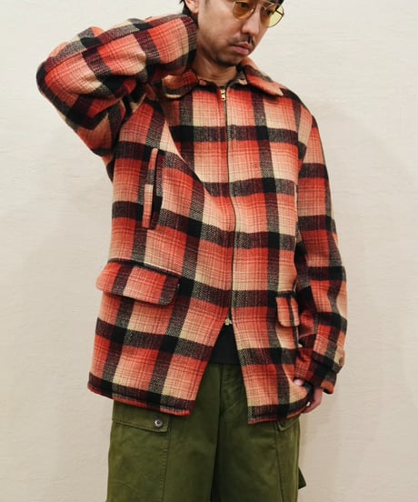 50-60s Red base check Wool Long type Sport jacket