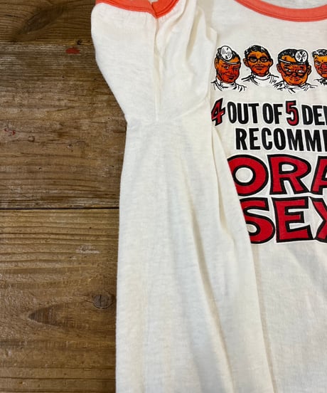 80s “4 OUT OF 5 DENTISTS” プリント リンガーTシャツ / size L