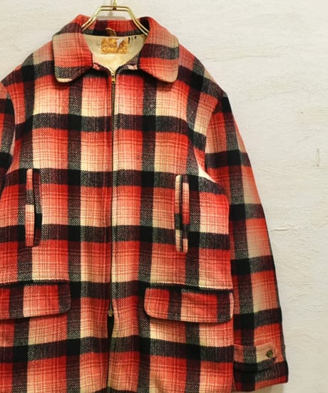 50-60s Red base check Wool Long type Sport jack
