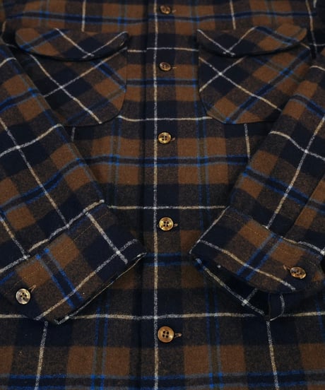 70’s 『Pendleton』 茶色チェック 開襟 ウールシャツ / size S