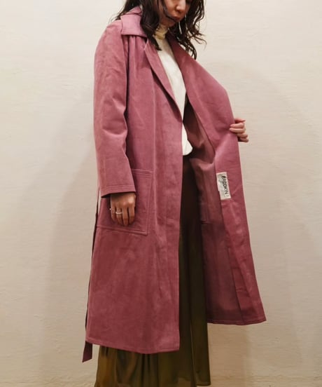 Fake Suede Leather Long Coat
