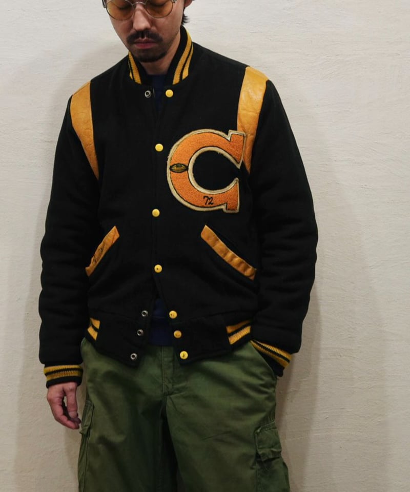 70's 黒×黄色 ウール×レザー スタジャン / size 36程度 | end of mAnTh