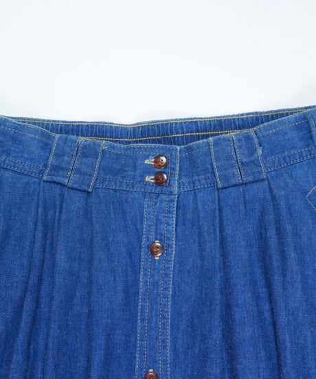 90s Button-Front Denim Pleated Skirt