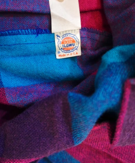 80s Pink × Blue Checked Wool Skirt