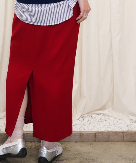 90s Red Wool Straight Skirt