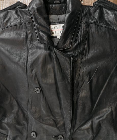 80s-90s Black All Leather Trench coat
