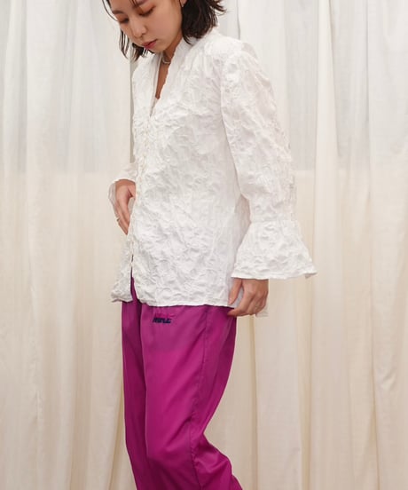 Shirred lawn voluminous sleeve Blouse