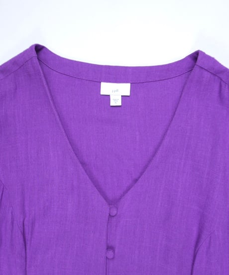 Purple Button Front Puff Sleeve Dress
