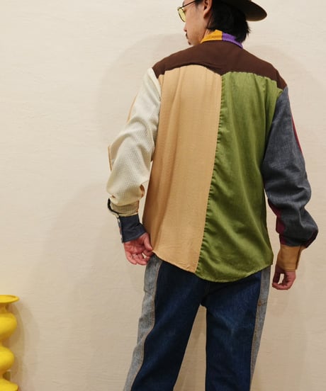 70s 『KENNINGTON』 Crazy pattern cotton shirt / size M 程度