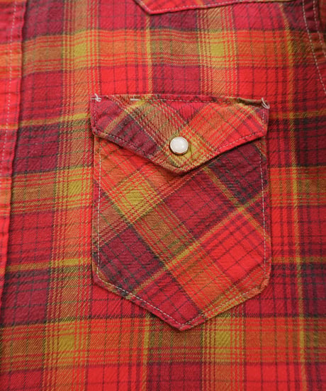 60s 『Wrangler』 Red-based check western shirt / size 16½